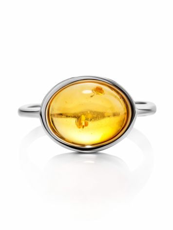 Glossy Silver Ring With Lemon Amber The Amigo, Ring Size: 6 / 16.5, image , picture 3