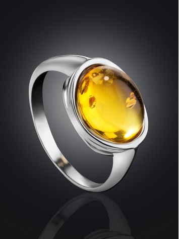 Glossy Silver Ring With Lemon Amber The Amigo, Ring Size: 6 / 16.5, image , picture 2