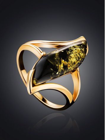 Gold-Plated Ring With Green Amber The Vesta, Ring Size: 12 / 21.5, image , picture 2