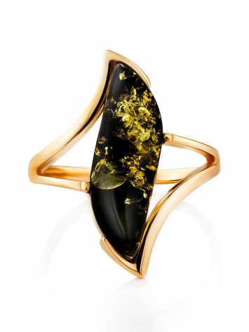 Golden Ring With Bright Green Amber The Vesta, Ring Size: 6.5 / 17, image , picture 4