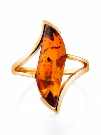 Cognac Amber Ring In Gold-Plated Silver The Vesta, Ring Size: 12 / 21.5, image , picture 4
