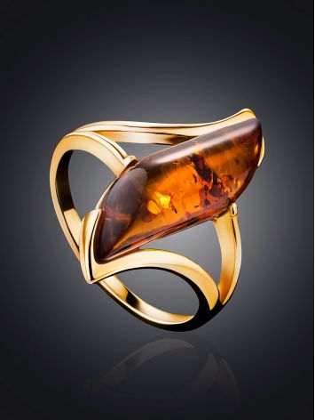 Cognac Amber Ring In Gold-Plated Silver The Vesta, Ring Size: 12 / 21.5, image , picture 2