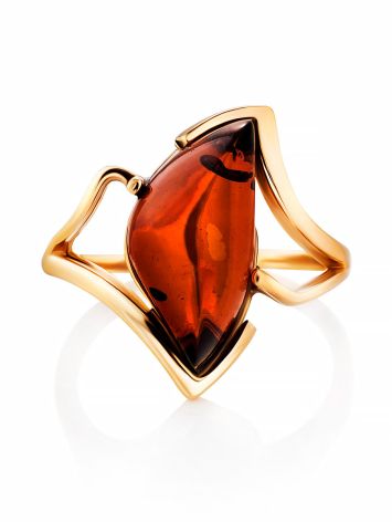 Asymmetric Cognac Amber Ring In Gold The Vesta, Ring Size: 8 / 18, image , picture 4