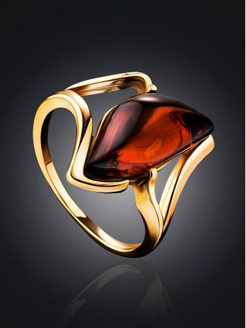 Asymmetric Cognac Amber Ring In Gold The Vesta, Ring Size: 8 / 18, image , picture 2