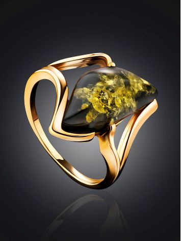 Gold-Plated Ring With Green Amber The Vesta, Ring Size: 12 / 21.5, image , picture 3