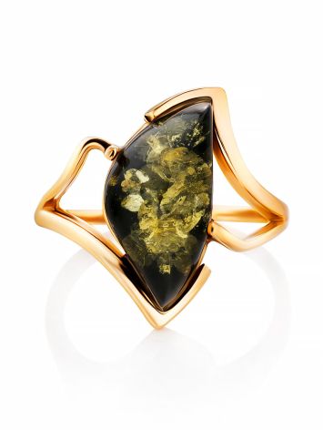 Gold-Plated Ring With Green Amber The Vesta, Ring Size: 12 / 21.5, image , picture 4