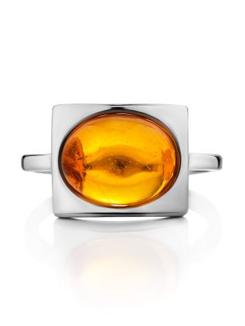 Geometric Silver Ring With Cognac Amber The Saturn, Ring Size: 5.5 / 16, image , picture 4