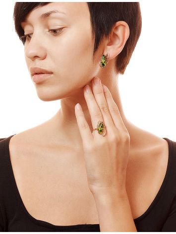 Bold Green Amber Earrings In Gold-Plated Silver The Tropicana, image , picture 4