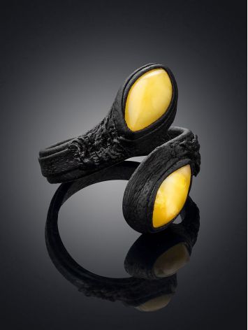 Leather Amber Adjustable Ring The Nefertiti, image , picture 2