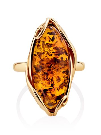 Natural Cognac Amber Ring In Gold-Plated Silver The Rococo, Ring Size: 7 / 17.5, image , picture 3