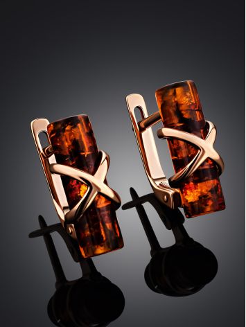Gold Plated Silver Earrings With Natural Amber Stones The Scandinavia, image , picture 2