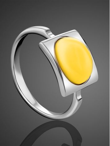 Stylish Silver Ring With Honey Amber The Saturn, Ring Size: 6 / 16.5, image , picture 2