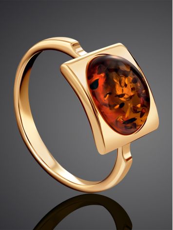 Golden Ring With Cognac Amber Stone The Saturn, Ring Size: 7 / 17.5, image , picture 2