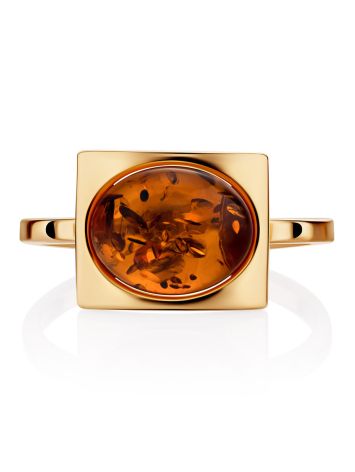 Golden Ring With Cognac Amber Stone The Saturn, Ring Size: 7 / 17.5, image , picture 3