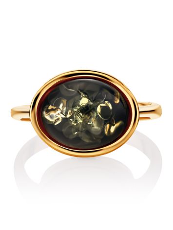 Golden Ring With Green Amber Centerstone The Amigo, Ring Size: 6 / 16.5, image , picture 4