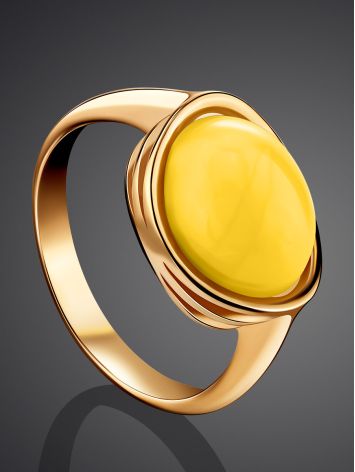 Lovely Golden Ring With White Amber The Amigo, Ring Size: 6 / 16.5, image , picture 2
