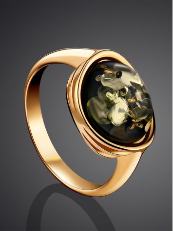Golden Ring With Green Amber Centerstone The Amigo, Ring Size: 6 / 16.5, image , picture 2