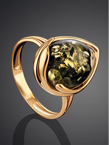 Golden Ring With Amber Centerpiece, Ring Size: 6 / 16.5, image , picture 2