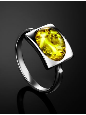 Luminous Lemon Amber Ring In Sterling Silver The Saturn, Ring Size: 6 / 16.5, image , picture 2
