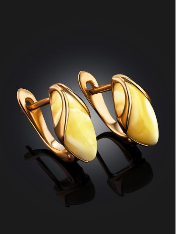 Cute Golden Earrings With Honey Amber The Snowdrop, image , picture 2