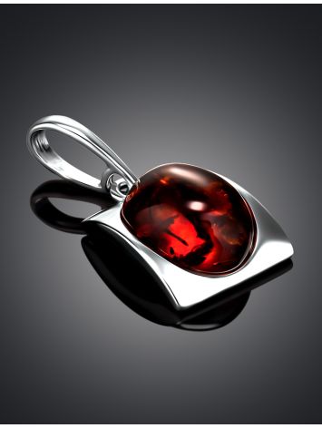 Geometric Silver Pendant With Cherry Amber The Saturn, image , picture 2