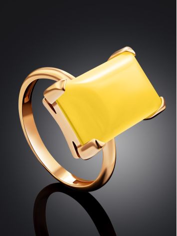 Geometric Gold Plated Silver Ring With Honey Amber Centerstone The Etude, Ring Size: 5.5 / 16, image , picture 2