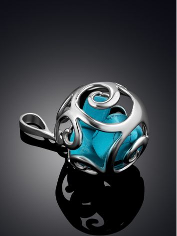 Silver Cut Out Sphere Harmony Pendant With Turquoise, image , picture 2