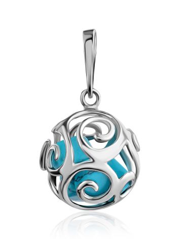 Silver Cut Out Sphere Harmony Pendant With Turquoise, image 