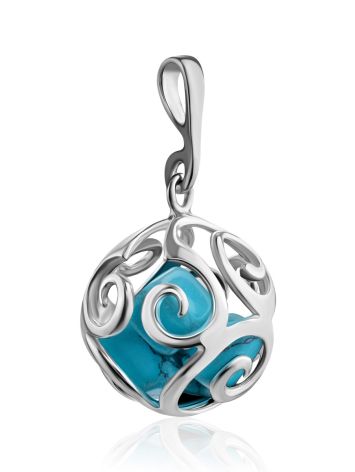 Silver Cut Out Sphere Harmony Pendant With Turquoise, image , picture 4