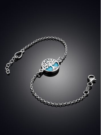 Tree Of Life Silver Turquoise Chain Bracelet, image , picture 2