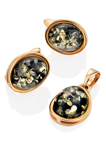 Oval Golden Earrings With Luminous Green Amber The Amigo, image , picture 3