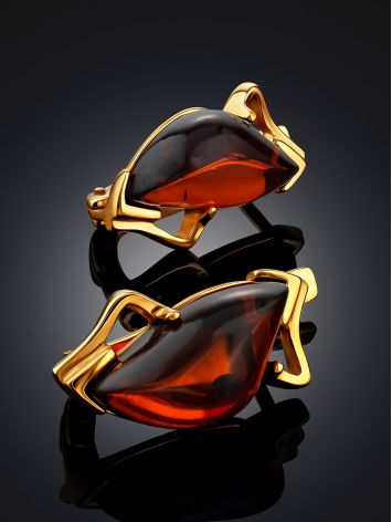 Cognac Amber Earrings In Gold-Plated Silver The Vesta, image , picture 2