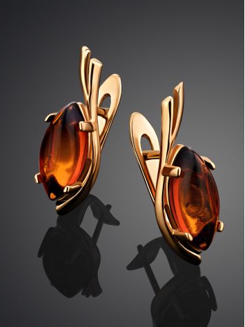 Chic Golden Earrings With Cognac Amber The Verbena, image , picture 2