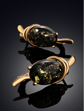 Green Amber Earrings In Gold-Plated Silver The Sigma, image , picture 3