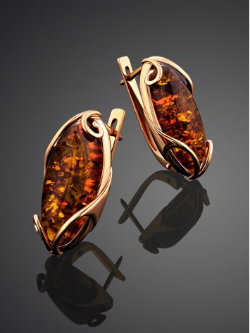 Gold Plated Silver Earrings With Natural Baltic Amber The Rococo, image , picture 2