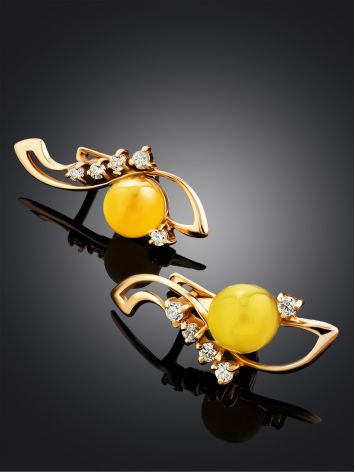 Luminous Amber Earrings In Gold With Crystals The Swan, image , picture 2