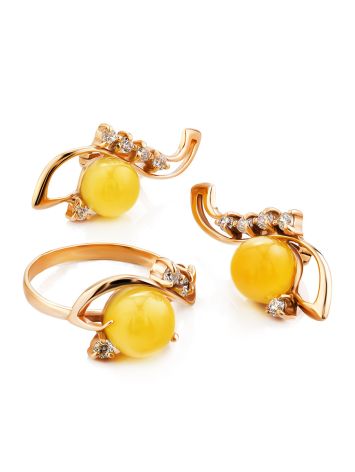 Luminous Amber Earrings In Gold With Crystals The Swan, image , picture 3