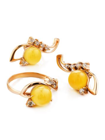 Amber Earrings In Gold-Plated Silver With Crystals The Swan, image , picture 3