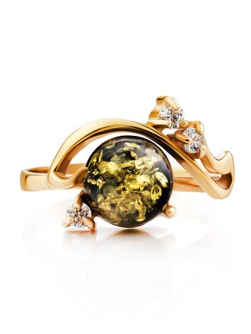 Fabulous Gold-Plated Ring With Green Amber And Crystals The Swan, Ring Size: 12 / 21.5, image , picture 4