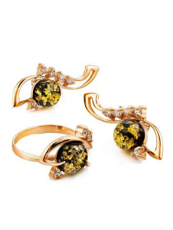 Fabulous Gold-Plated Amber Earrings With Crystals The Swan, image , picture 4