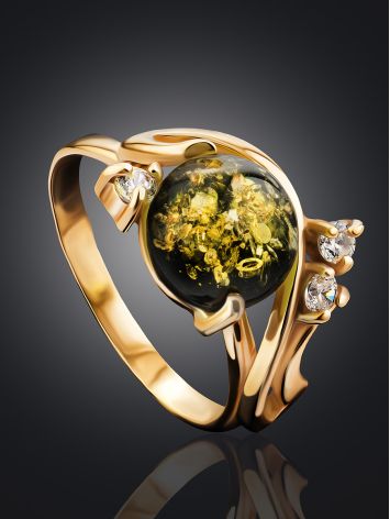 Fabulous Gold-Plated Ring With Green Amber And Crystals The Swan, Ring Size: 12 / 21.5, image , picture 2