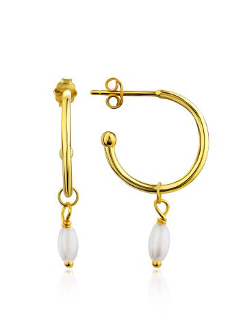 Elegant Gilded Silver Pearl Charm Hoop Earrings The Palazzo, image 