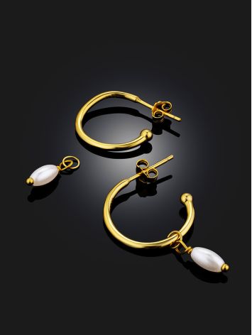 Elegant Gilded Silver Pearl Charm Hoop Earrings The Palazzo, image , picture 2