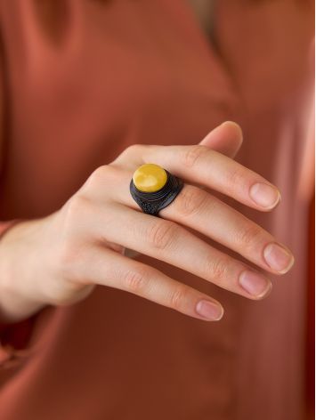 Bold Leather Amber Adjustable Ring The Nefertiti, Ring Size: Adjustable, image , picture 3