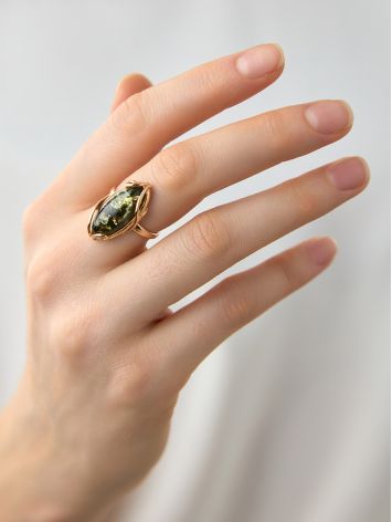 Bold Gold-Plated Ring With Green amber The Rococo, Ring Size: 5.5 / 16, image , picture 2