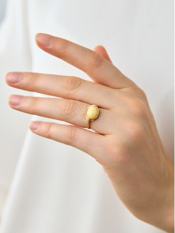 Lovely Golden Ring With White Amber The Amigo, Ring Size: 6 / 16.5, image , picture 4