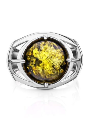 Statement Men's Ring With Green Amber In Sterling Silver The Cesar, Ring Size: / 22.5, image , picture 3