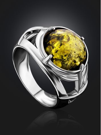 Statement Men's Ring With Green Amber In Sterling Silver The Cesar, Ring Size: / 22.5, image , picture 2