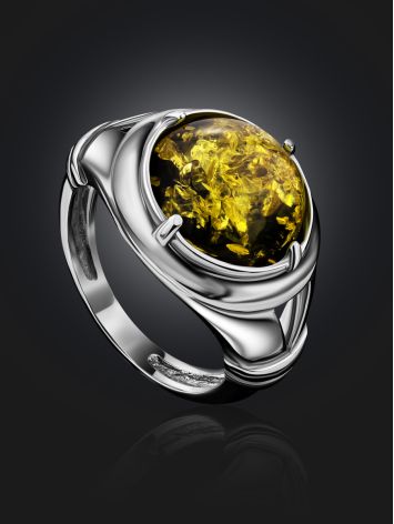 Bold Green Amber Men's Ring In Sterling Silver The Cesar, Ring Size: / 23, image , picture 2