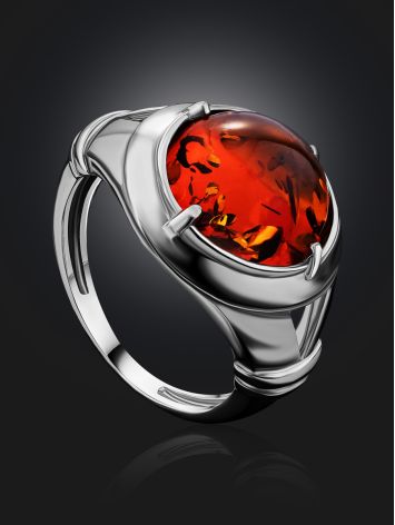 Bold Silver Men's Ring With Cognac Amber The Cesar, Ring Size: 9.5 / 19.5, image , picture 2